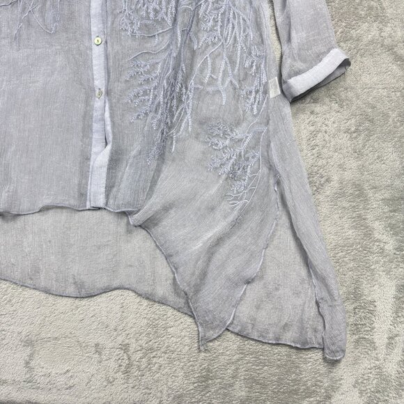 Ethereal Sheer Button Down Tunic Blouse Womens Embroidered Top Fairy Whimsigoth - Picture 6 of 12